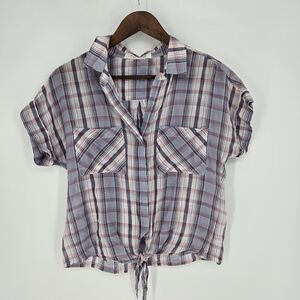 Cloth & Stone for Anthropologie Plaid Lightweight Tie Front Preppy Shirt Small